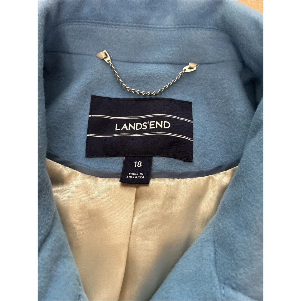 Lands End Pea Coat Women 18 Blue Wool Blend Pockets Long Preppy Classic Jacket
